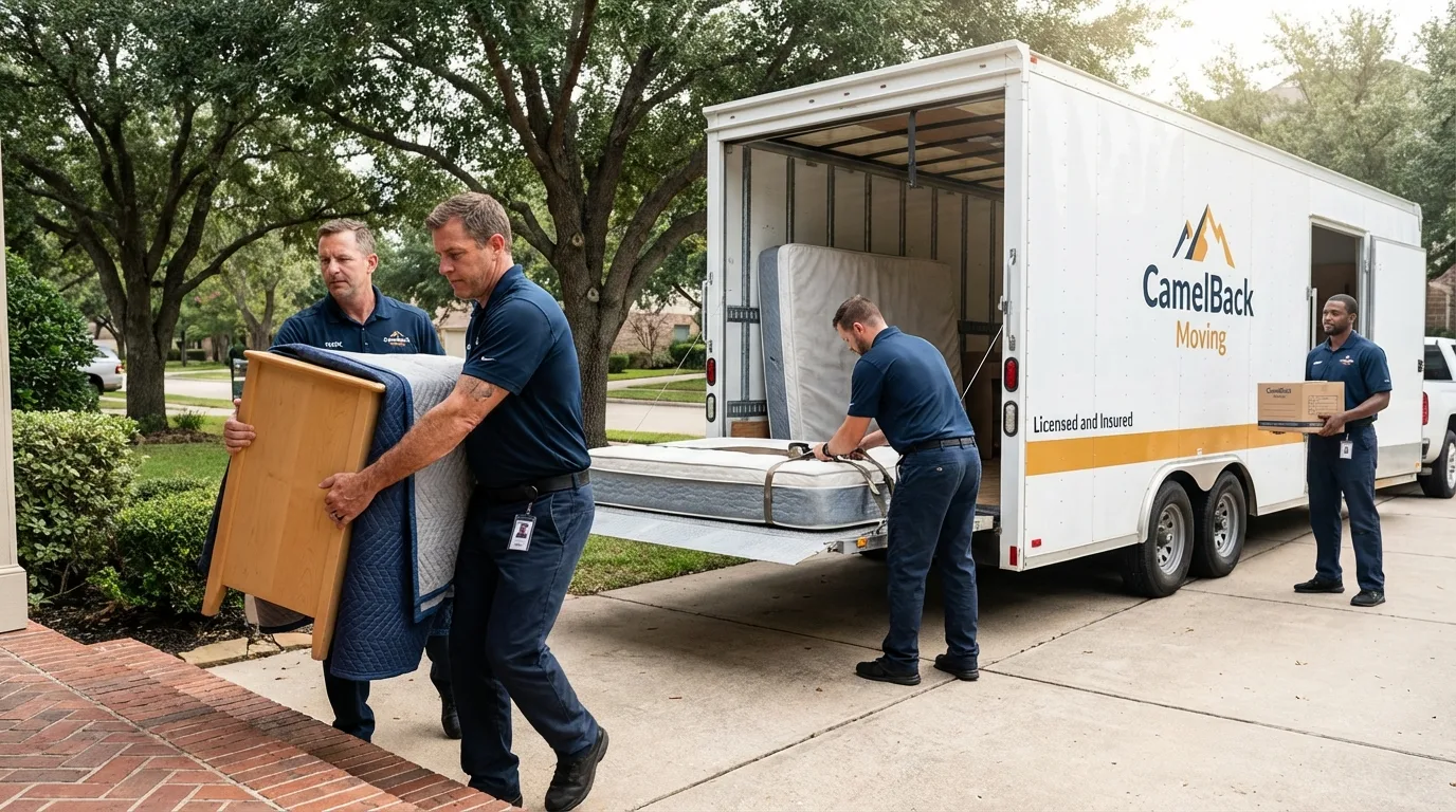 Crew loading residential truck for cross-state move from Armour, SD