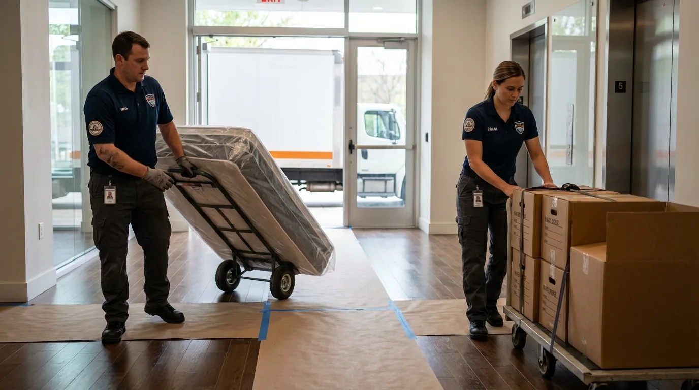 Professional apartment movers loading elevator in Armour, SD