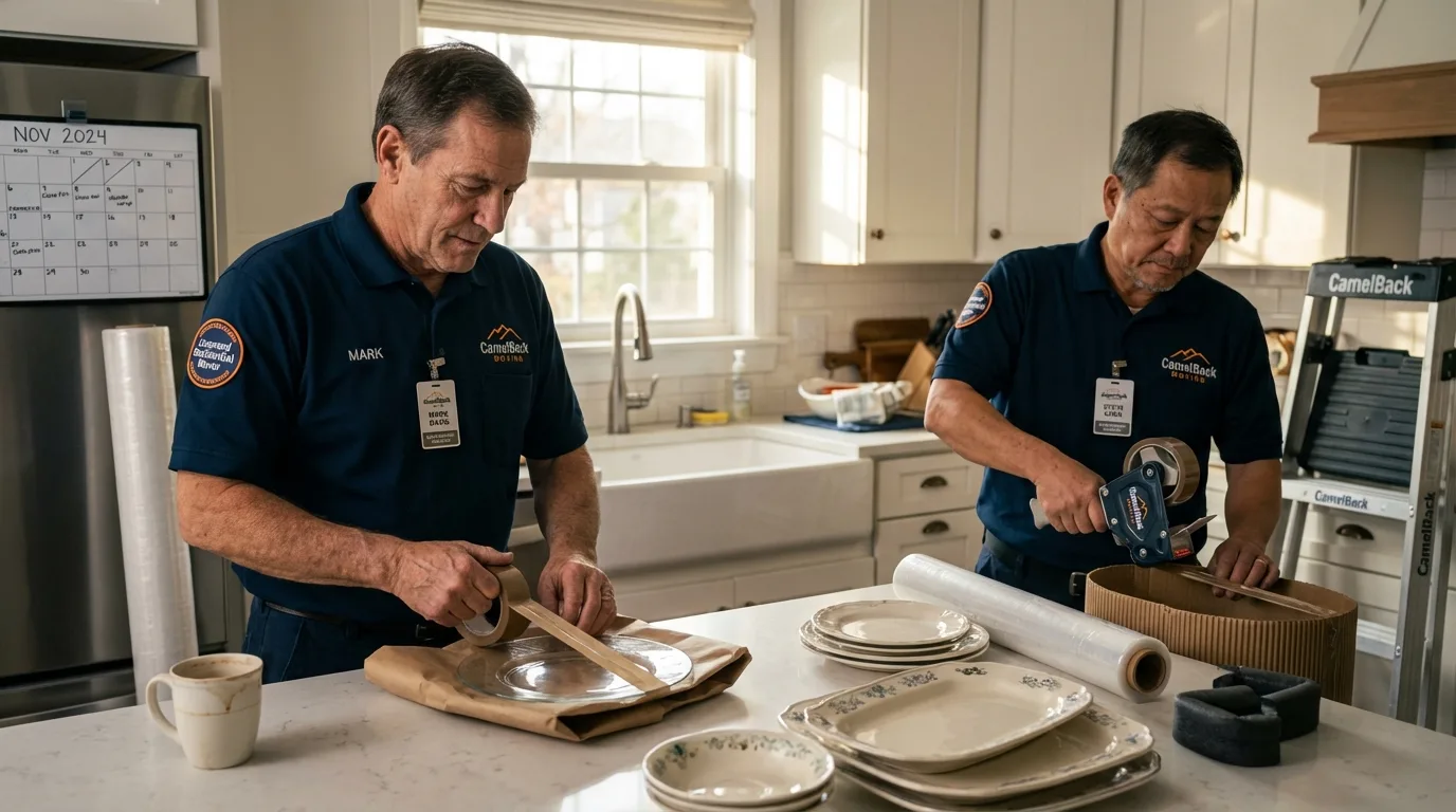 Professional crew packing kitchen dishware in Armour, SD